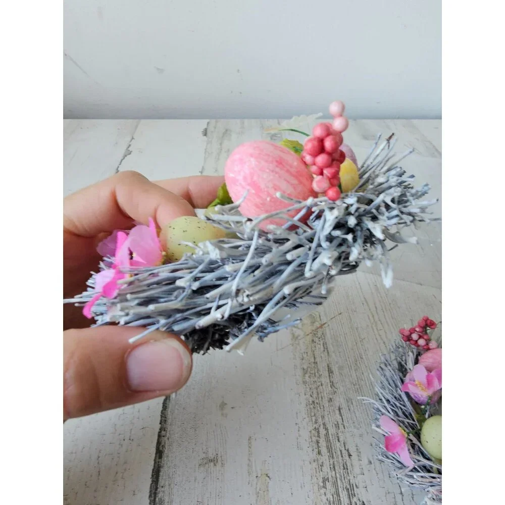 Pier 1 mini egg tea light candle holder wreath‎ white pastel spring decor